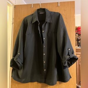 Laura Scott 22W Black Soft Corduroy Long Sleeved/Buttoned Up 3/4 Sleeve Blouse